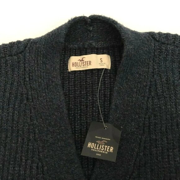 NWT Hollister Ribbed Cropped Boyfriend Cardigan Size Small Navy Blue Sweater - Picture 4 of 6
